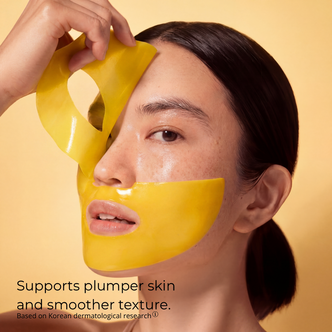 thejijo Kojic Acid Turmeric Gold Collagen Mask in a jar with a gold lid, showcasing the luxurious skincare product.