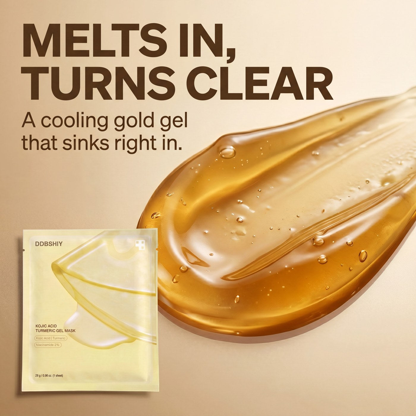 Gold gel mask texture that melts in and turns clear