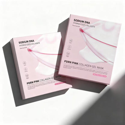 Two boxes of PDRN Pink Collagen Gel Mask on a white background